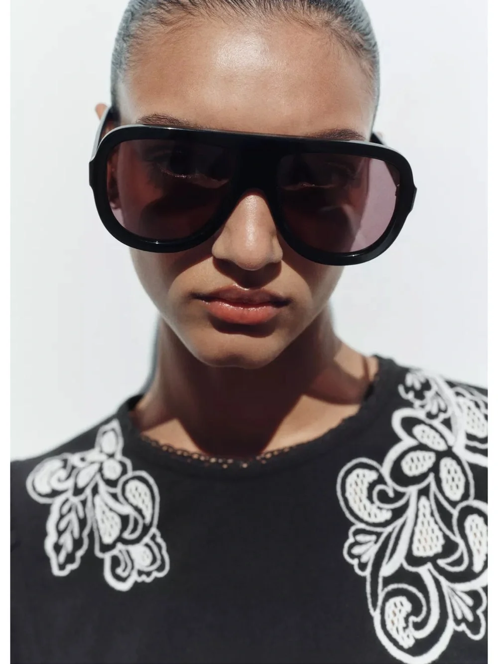 Zara Black Blouse with White Floral Embroidery
